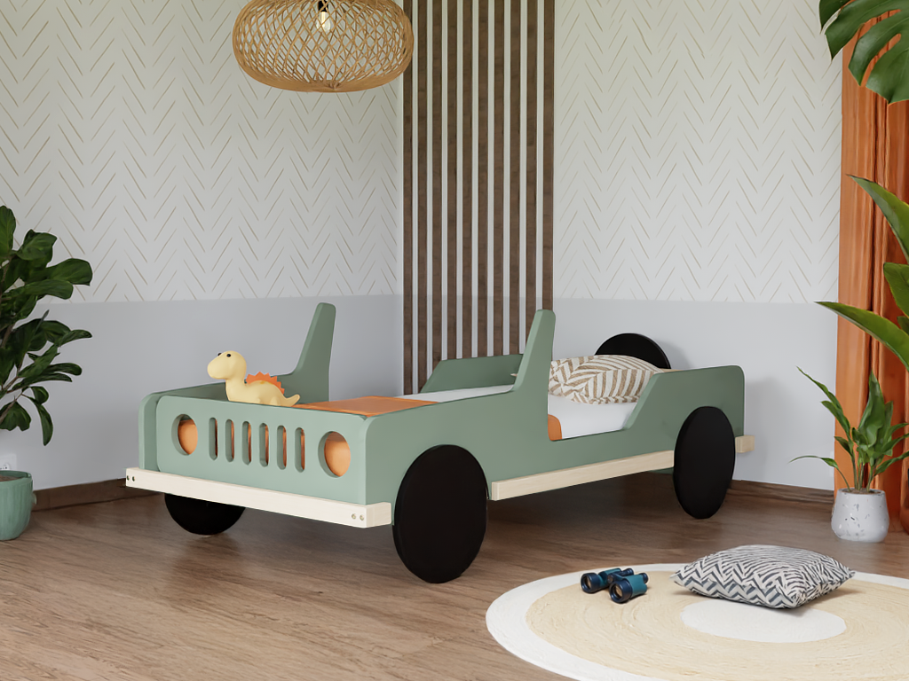Levně Benlemi Dětská auto postel ve tvaru JEEPU SAFARI 80x160 cm Zvolte barvu: Bílá