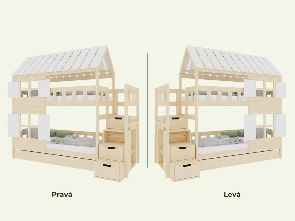 Benlemi Domečková patrová postel CHALOUPKA s úložnými schody 90x200 cm Zvolte barvu: Bílá s transparentně lakovanými prvky, Zvolte šuplík: Úložný šup… (obrázek 5)