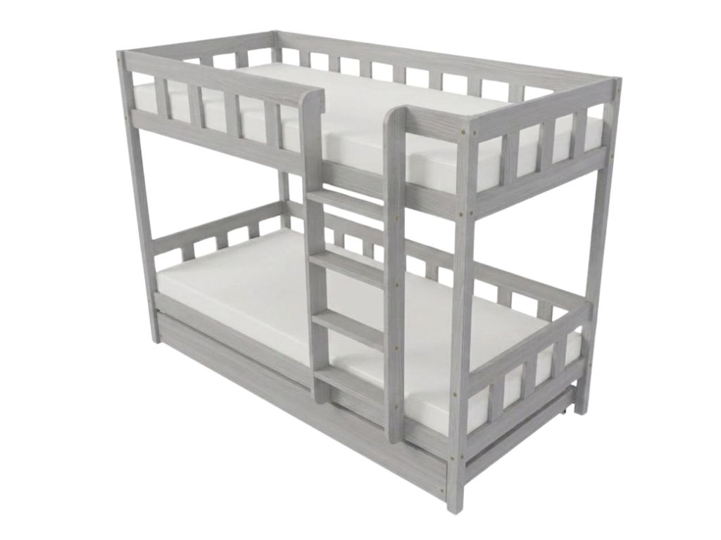 Benlemi Patrová postel PLOTTY s žebříkem 90x200 cm Zvolte barvu: Světle šedá, Zvolte šuplík: Přistýlka 90x190 cm, Zvolte stranu: Vpravo