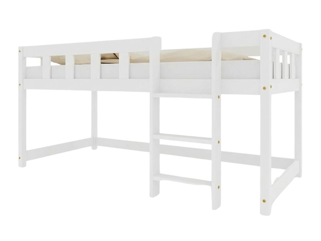 Benlemi Nízká vyvýšená postel PLOTTY s žebříkem 90x200 cm Zvolte barvu: Bílá, Zvolte stranu: Vpravo, Zvolte variantu: Se závěsem