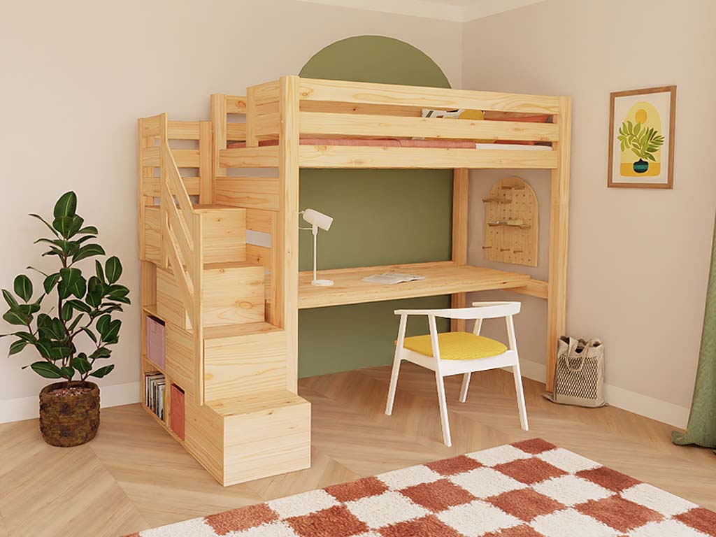 Levně Benlemi Vyvýšená postel MAKALU s úložnými schody a psacím stolem 90x200 cm Zvolte barvu: Bílá