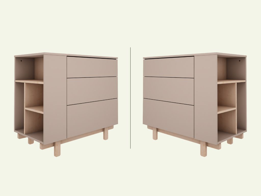 Dětská komoda se třemi šuplíky a otevřeným regálem BASIC mocca (obrázek 4)