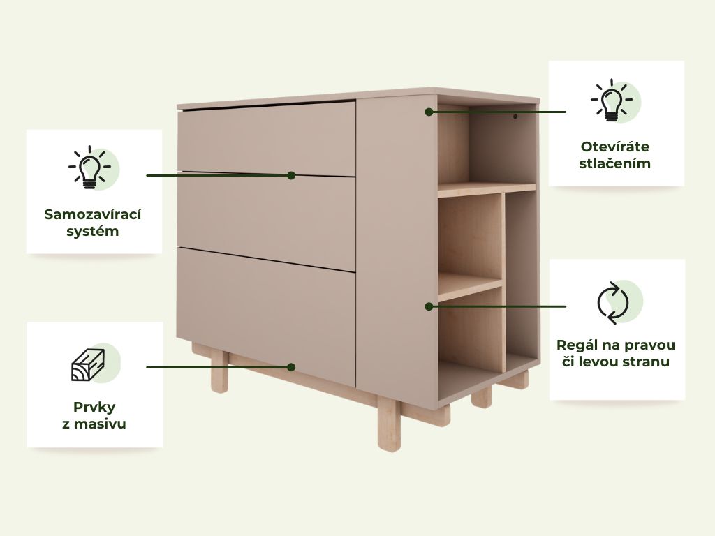 Dětská komoda se třemi šuplíky a otevřeným regálem BASIC mocca (obrázek 3)