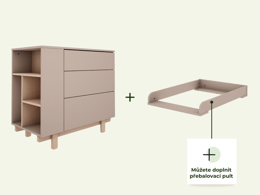 Dětská komoda se třemi šuplíky a otevřeným regálem BASIC mocca (obrázek 5)
