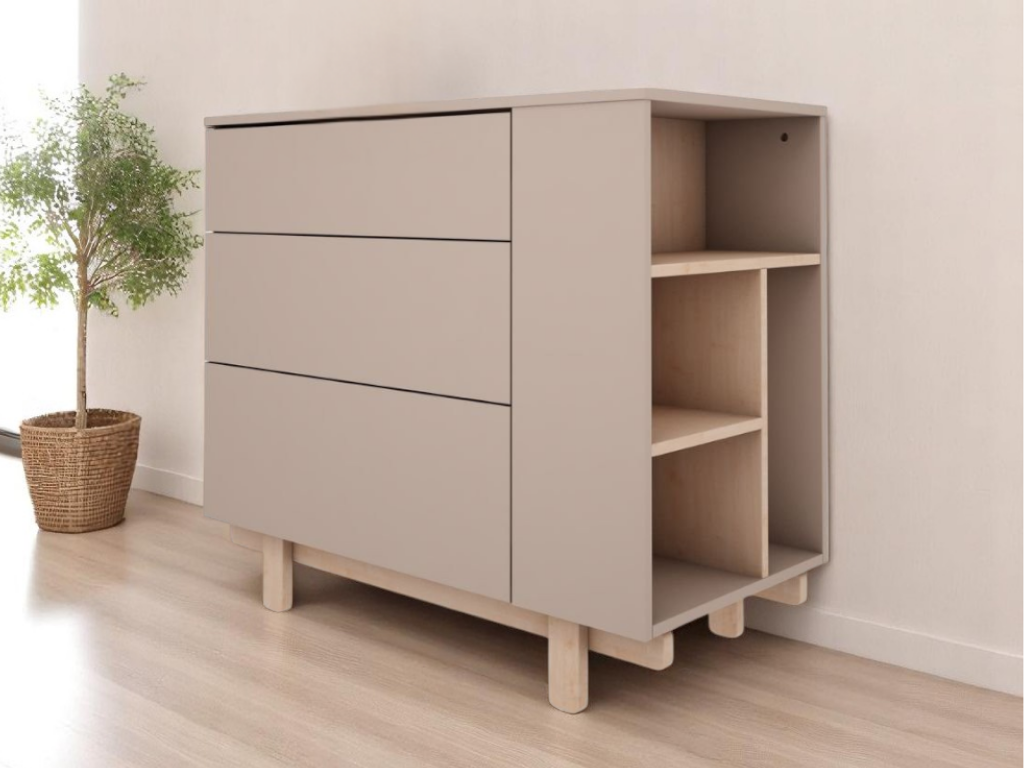 Dětská komoda se třemi šuplíky a otevřeným regálem BASIC mocca