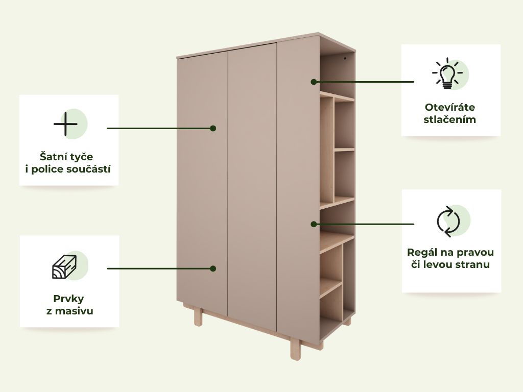 Designová šatní skříň s otevřeným regálem BASIC mocca (obrázek 4)