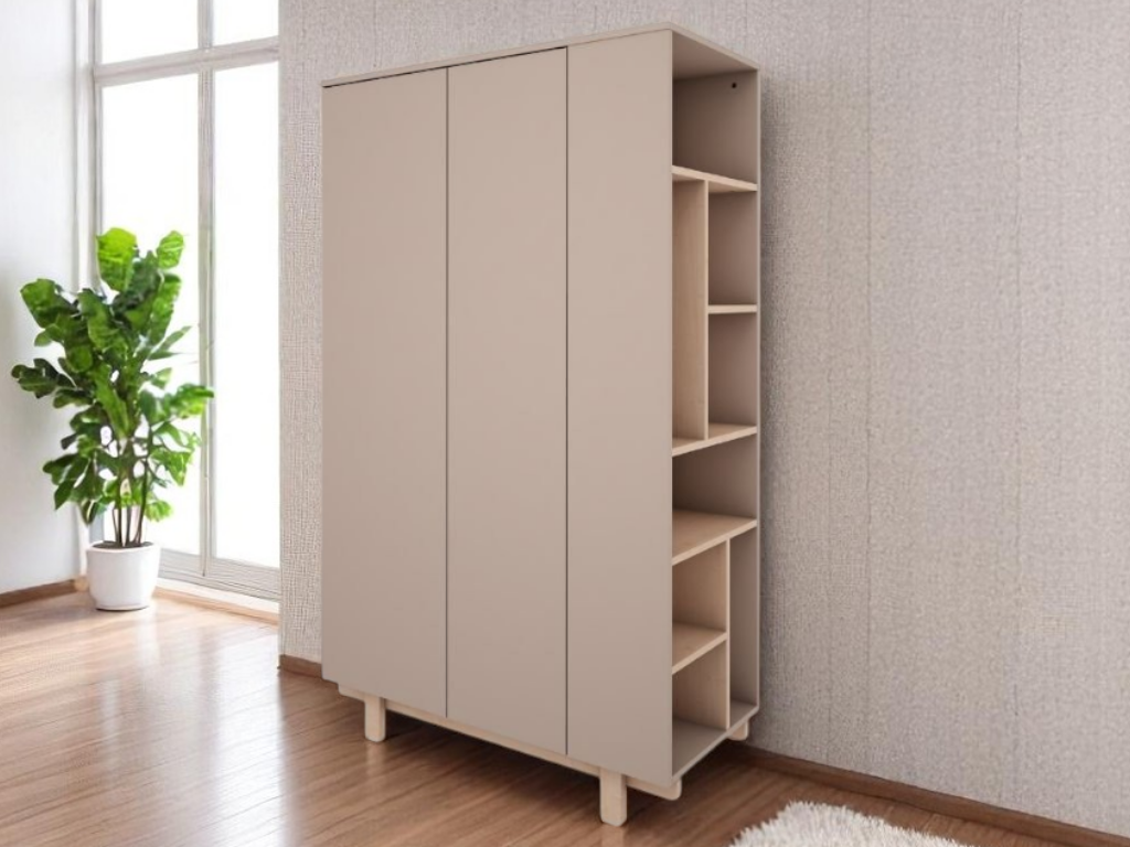 Designová šatní skříň s otevřeným regálem BASIC mocca