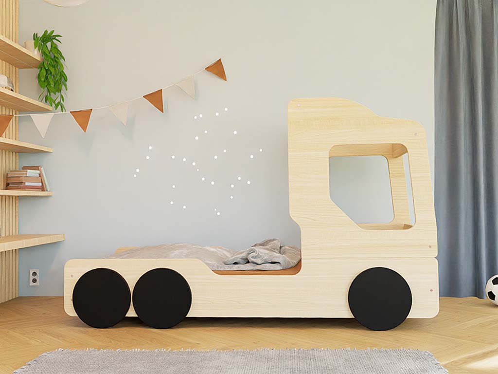 Benlemi Dětská auto postel ve tvaru náklaďáku TRUCKY Zvolte barvu: Transparentní vosková lazura matná, Zvolte rozměr: 80x160 cm (obrázek 7)