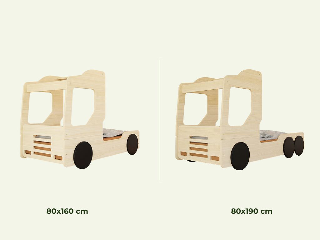 Benlemi Dětská auto postel ve tvaru náklaďáku TRUCKY Zvolte barvu: Transparentní vosková lazura matná, Zvolte rozměr: 80x160 cm (obrázek 5)