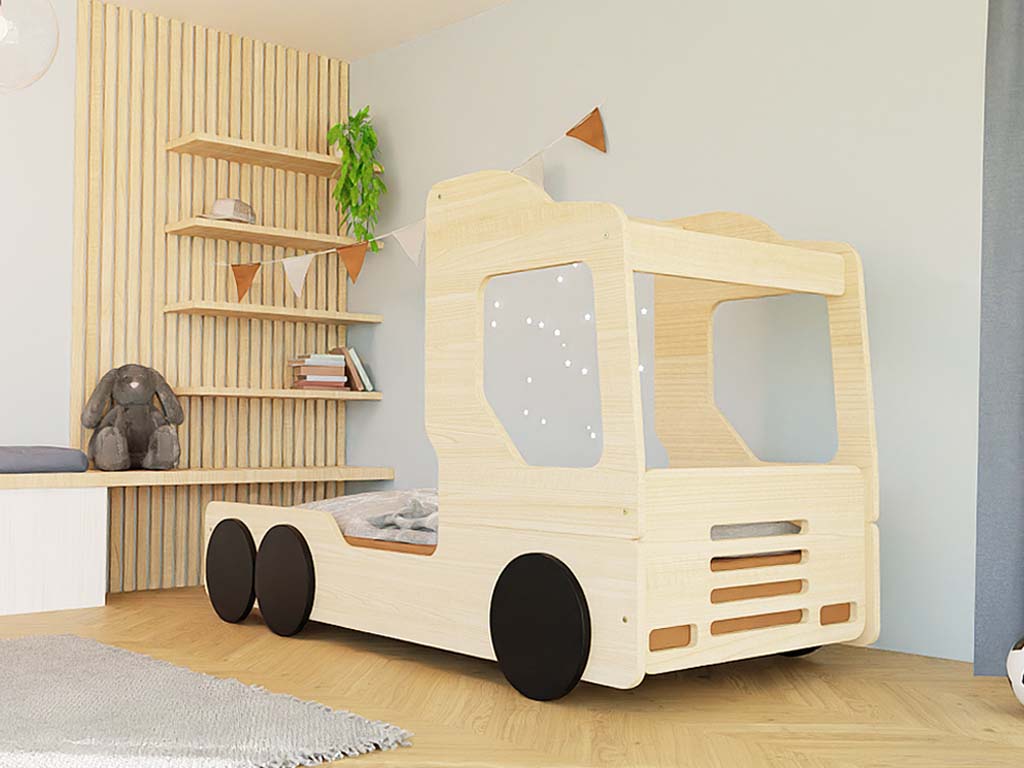 Levně Benlemi Dětská auto postel ve tvaru náklaďáku TRUCKY Zvolte barvu: Béžová, Zvolte rozměr: 80x190 cm
