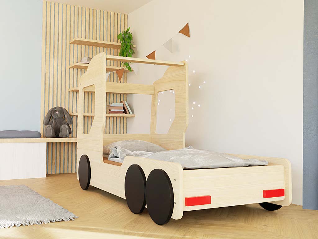 Benlemi Dětská auto postel ve tvaru náklaďáku TRUCKY Zvolte barvu: Transparentní vosková lazura matná, Zvolte rozměr: 80x160 cm (obrázek 8)