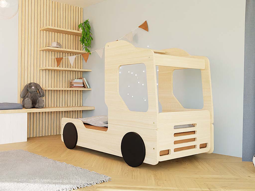 Levně Benlemi Dětská auto postel ve tvaru náklaďáku TRUCKY Zvolte barvu: Béžová, Zvolte rozměr: 80x160 cm