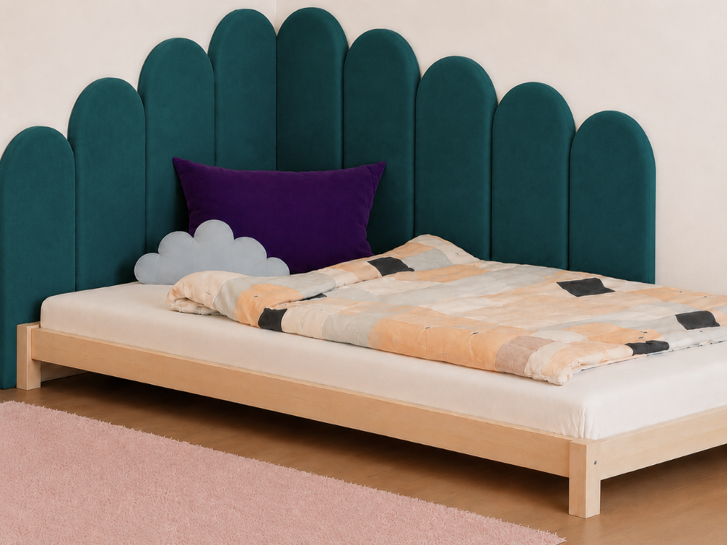 Nástěnný čalouněný panel VELVET ve tvaru oblouku Zvolte barvu: Krémová, Zvolte rozměr: 20x50 cm, Uchycení na zeď: Bez uchycení (možnost použití lepid…