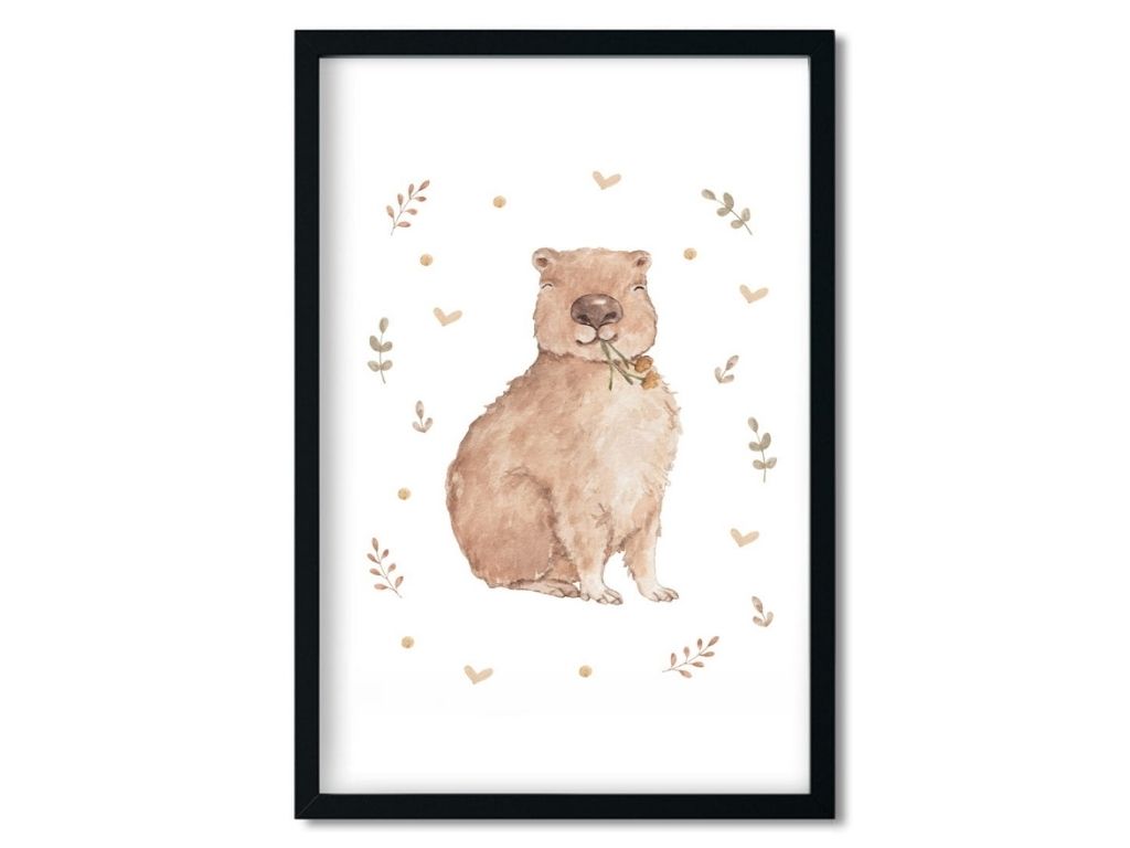 Levně Plakát pro děti CAPYBARA S LÍSTKY Rozměr: 20 x 30 cm