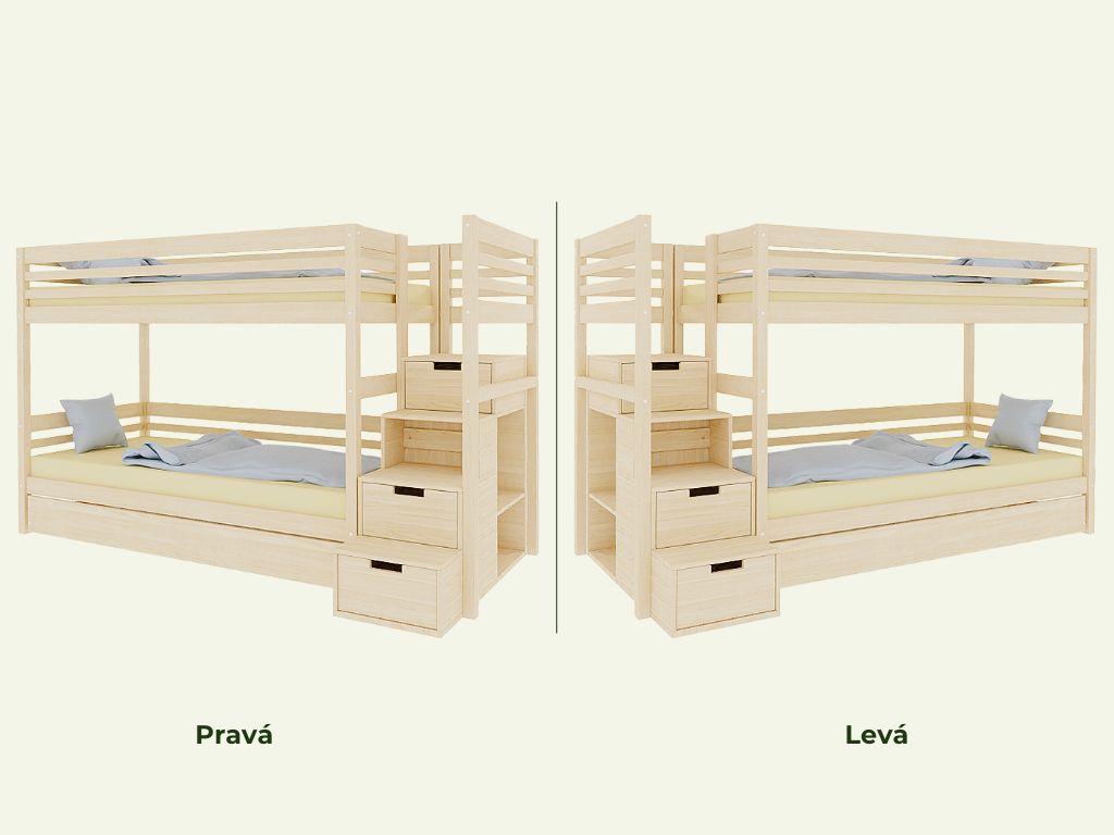 Benlemi Patrová postel TULY s úložnými schody 90x200 cm Zvolte barvu: Bílá, Zvolte šuplík: Úložný šuplík, Zvolte stranu: Vlevo (obrázek 4)