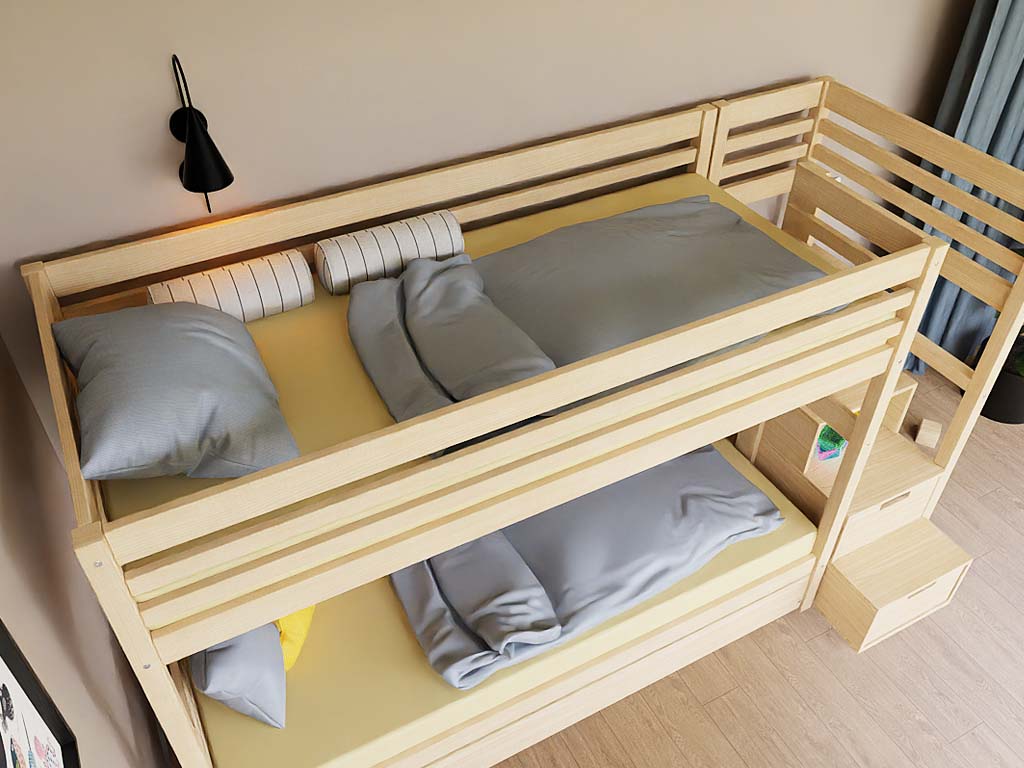 Benlemi Patrová postel TULY s úložnými schody 90x200 cm Zvolte barvu: Bílá, Zvolte šuplík: Úložný šuplík, Zvolte stranu: Vlevo (obrázek 5)
