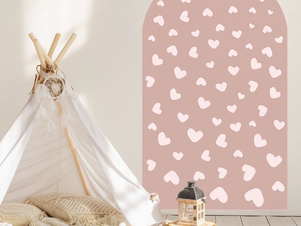 Levně Nástěnná samolepka OBLOUK do dětského pokoje SRDCE starorůžová Rozměr: 50 x 80 cm