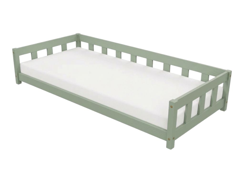 Benlemi Jednolůžková postel PLOTTY se zábranou Zvolte barvu: Šalvějová zelená, Zvolte rozměr: 80x160 cm, Zvolte zábranu: S otevřeným vstupem