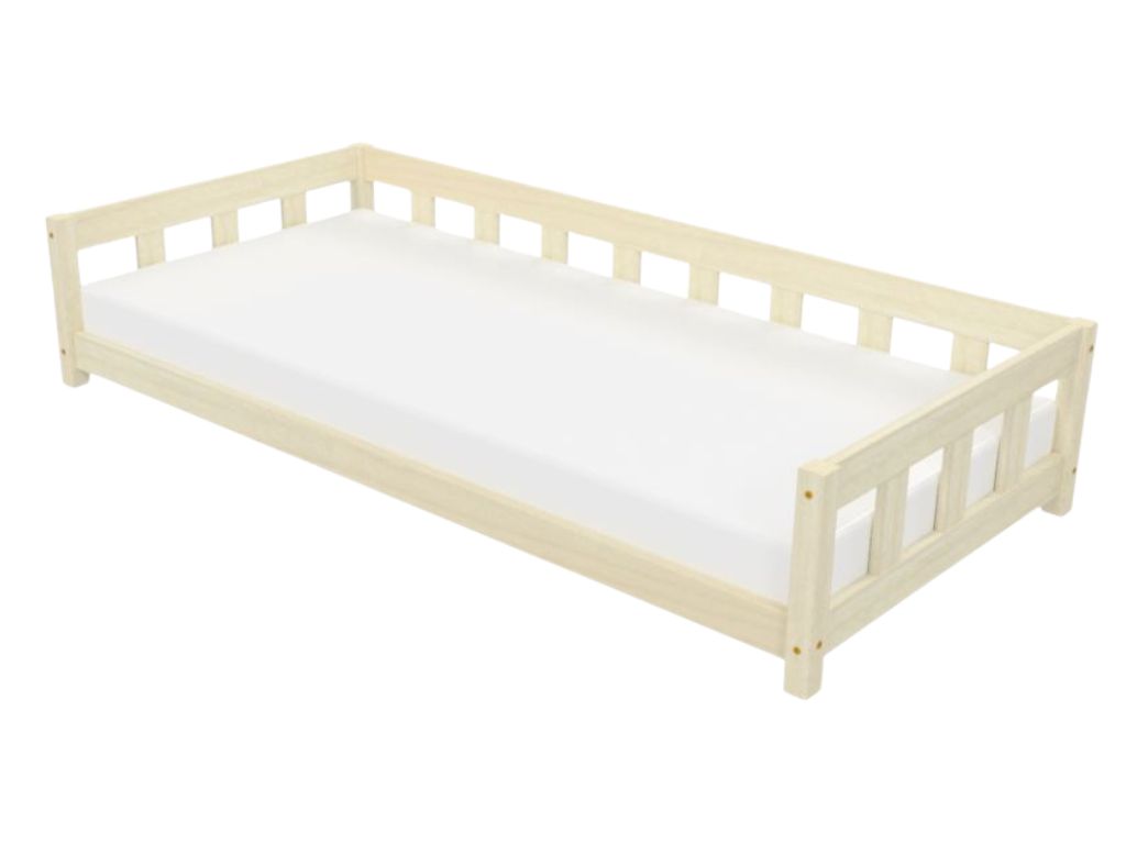 Benlemi Jednolůžková postel PLOTTY se zábranou Zvolte barvu: Nelakovaná, Zvolte rozměr: 80x190 cm, Zvolte zábranu: S otevřeným vstupem