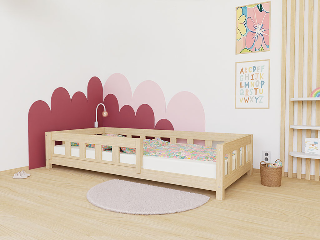 Levně Benlemi Jednolůžková postel PLOTTY se zábranou Zvolte barvu: Béžová, Zvolte rozměr: 90x180 cm, Zvolte zábranu: S jednou zábranou