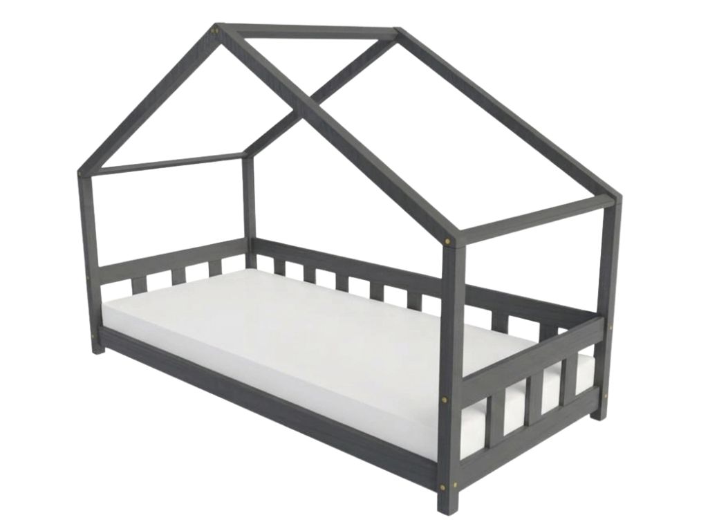 Benlemi Domečková postel PLOTTY s předním štítem Zvolte barvu: Tmavě šedá, Zvolte rozměr: 80x180 cm, Zvolte zábranu: S otevřeným vstupem