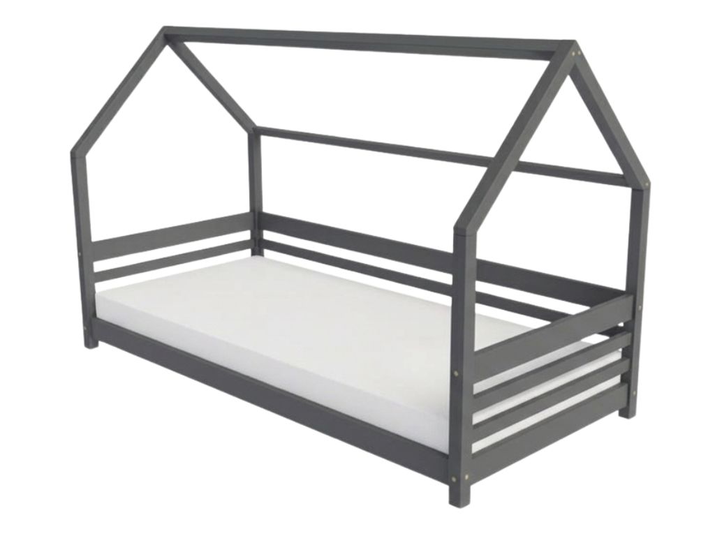 Benlemi Domečková postel TULY s bočním štítem Zvolte barvu: Tmavě šedá, Zvolte rozměr: 90x190 cm, Zvolte zábranu: S otevřeným vstupem