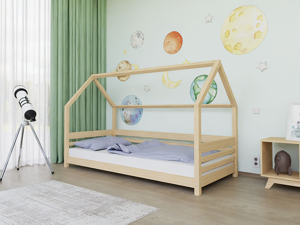 Levně Benlemi Domečková postel TULY s bočním štítem Zvolte barvu: Béžová, Zvolte rozměr: 120x180 cm, Zvolte zábranu: S otevřeným vstupem