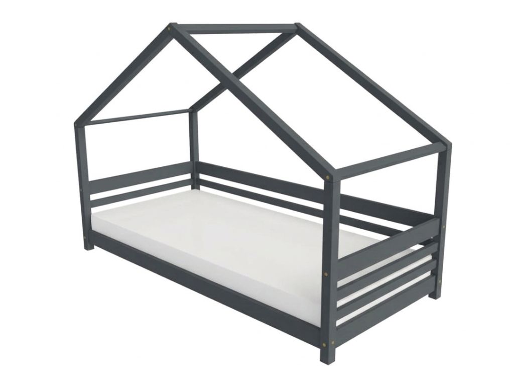 Benlemi Domečková postel TULY s předním štítem Zvolte barvu: Tmavě šedá, Zvolte rozměr: 80x190 cm, Zvolte zábranu: S otevřeným vstupem