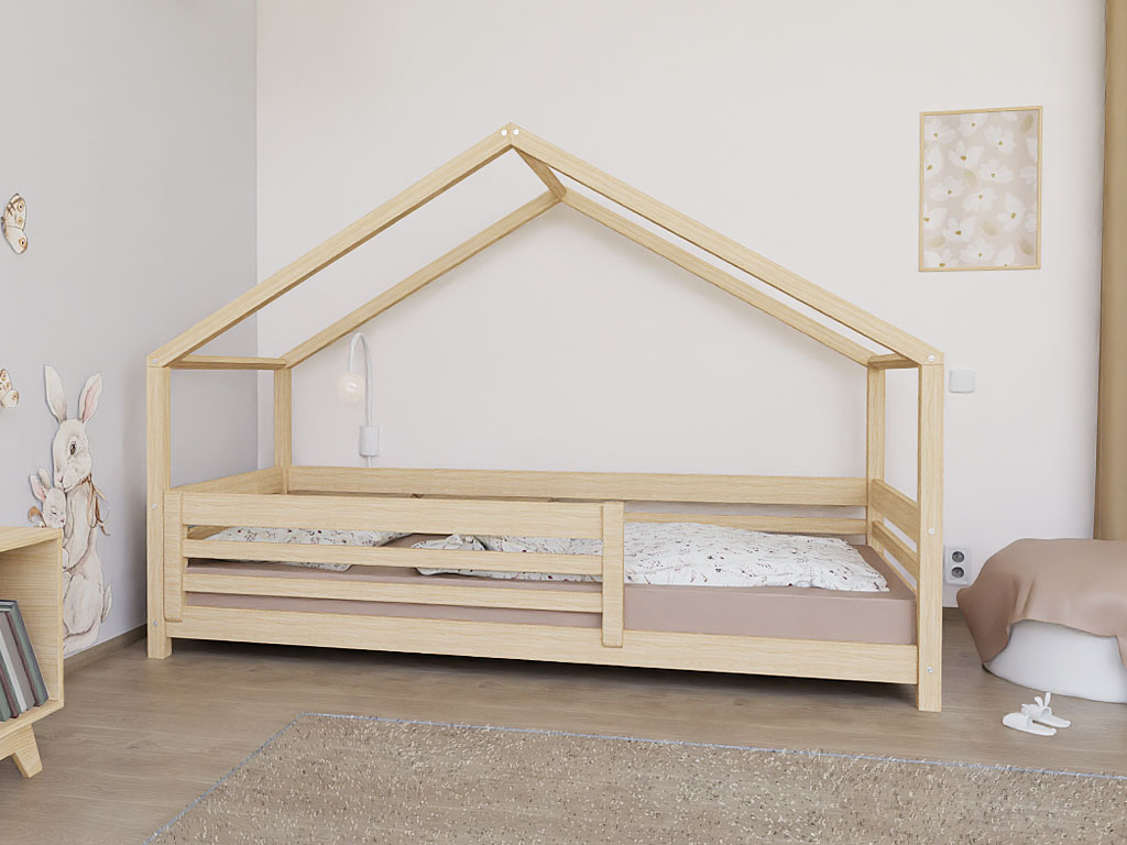 Benlemi Domečková postel TULY s předním štítem Zvolte barvu: Nelakovaná, Zvolte rozměr: 80x160 cm, Zvolte zábranu: S jednou zábranou (obrázek 4)