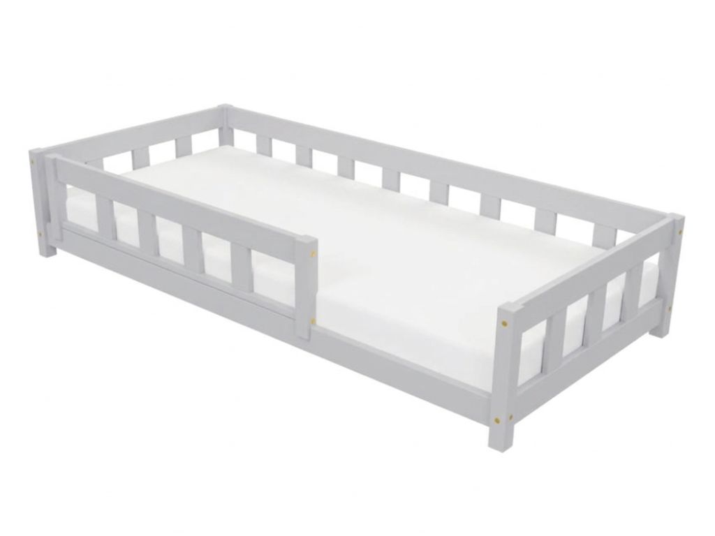 Benlemi Jednolůžková postel PLOTTY se zábranou 90x200 cm + matrace WAVE Zvolte barvu: Světle šedá, Zvolte zábranu: S jednou zábranou