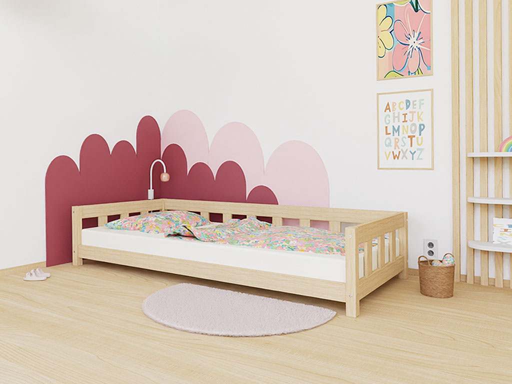 Levně Benlemi Jednolůžková postel PLOTTY se zábranou 90x200 cm + matrace WAVE Zvolte barvu: Béžová, Zvolte zábranu: S otevřeným vstupem