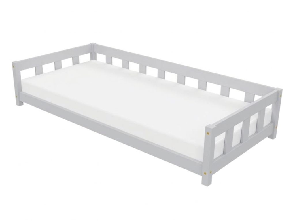 Benlemi Jednolůžková postel PLOTTY se zábranou 120x200 cm + matrace WAVE Zvolte barvu: Světle šedá, Zvolte zábranu: S otevřeným vstupem