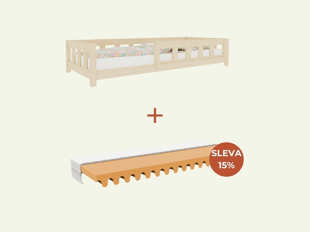 Benlemi Jednolůžková postel PLOTTY se zábranou 120x200 cm + matrace WAVE Zvolte barvu: Béžová, Zvolte zábranu: S jednou zábranou (obrázek 3)