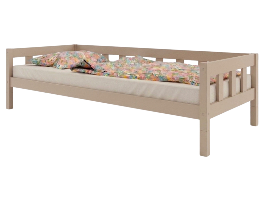 Benlemi Vysoká jednolůžková postel PLOTTY se zábranou 90x200 cm + matrace WAVE Zvolte barvu: Béžová, Zvolte zábranu: S otevřeným vstupem