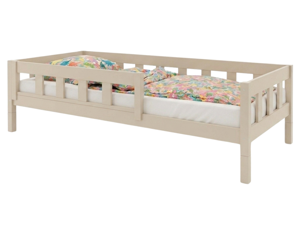 Benlemi Vysoká jednolůžková postel PLOTTY se zábranou 120x200 cm + matrace WAVE Zvolte barvu: Béžová, Zvolte zábranu: S jednou zábranou