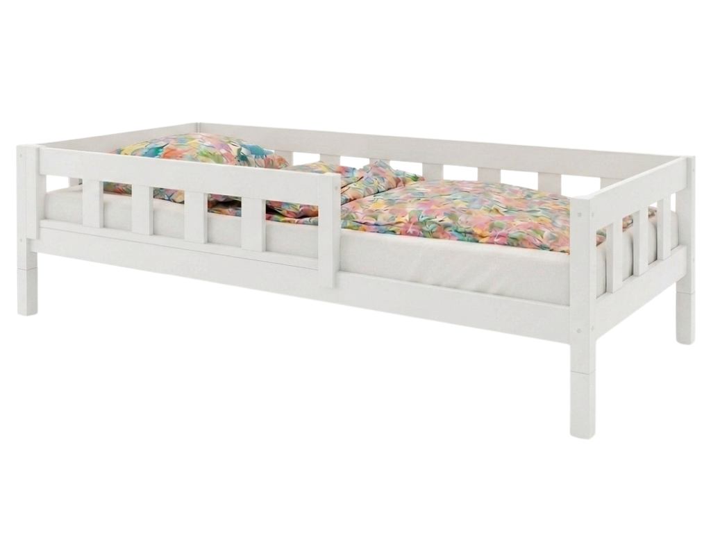 Benlemi Vysoká jednolůžková postel PLOTTY se zábranou 120x200 cm + matrace WAVE Zvolte barvu: Bílá, Zvolte zábranu: S jednou zábranou