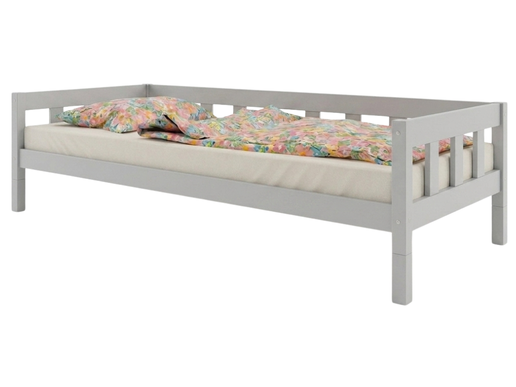 Benlemi Vysoká jednolůžková postel PLOTTY se zábranou 120x200 cm + matrace WAVE Zvolte barvu: Světle šedá, Zvolte zábranu: S otevřeným vstupem