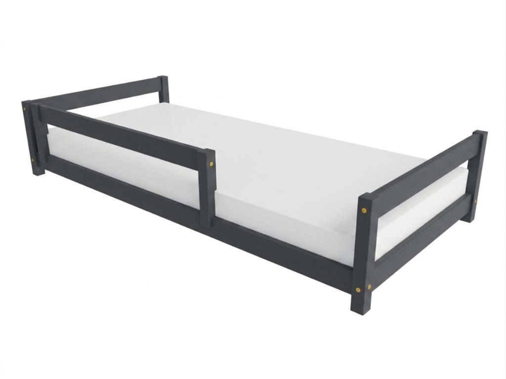 Levně Benlemi Dětské dřevěné jednolůžko se dvěma čely LUCKY Zvolte barvu: Tmavě šedá, Zvolte rozměr: 120x180 cm, Zvolte zábranu: S přední zábranou