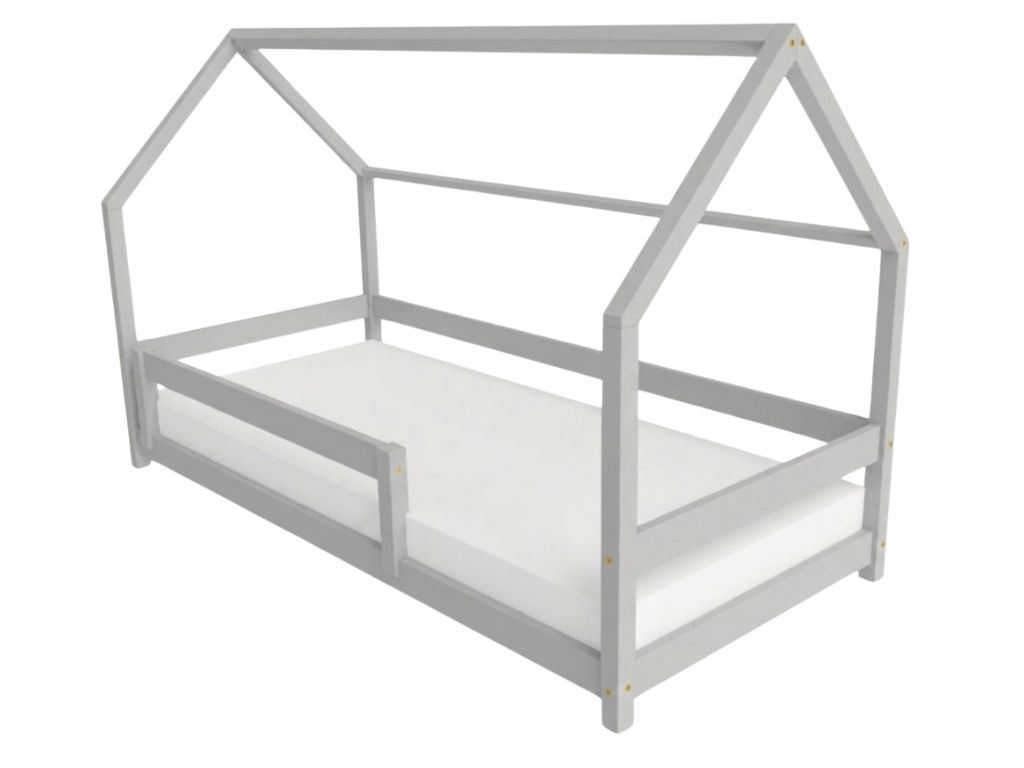 Levně Benlemi Dětská postel domeček LUCKY s bočním štítem Zvolte barvu: Světle šedá, Zvolte rozměr: 90x180 cm, Zvolte zábranu: S přední zábranou
