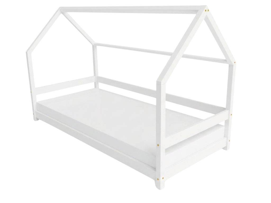 Levně Benlemi Dětská postel domeček LUCKY s bočním štítem Zvolte barvu: Bílá, Zvolte rozměr: 120x180 cm, Zvolte zábranu: S otevřeným vstupem