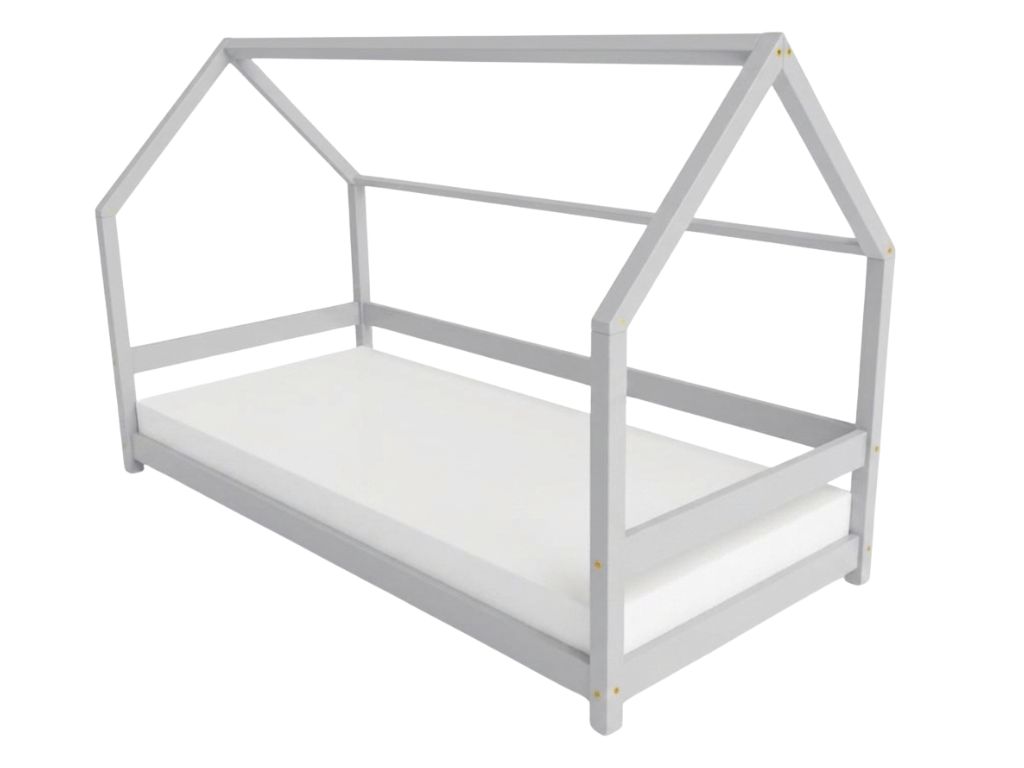 Levně Benlemi Dětská postel domeček LUCKY s bočním štítem Zvolte barvu: Světle šedá, Zvolte rozměr: 90x190 cm, Zvolte zábranu: S otevřeným vstupem