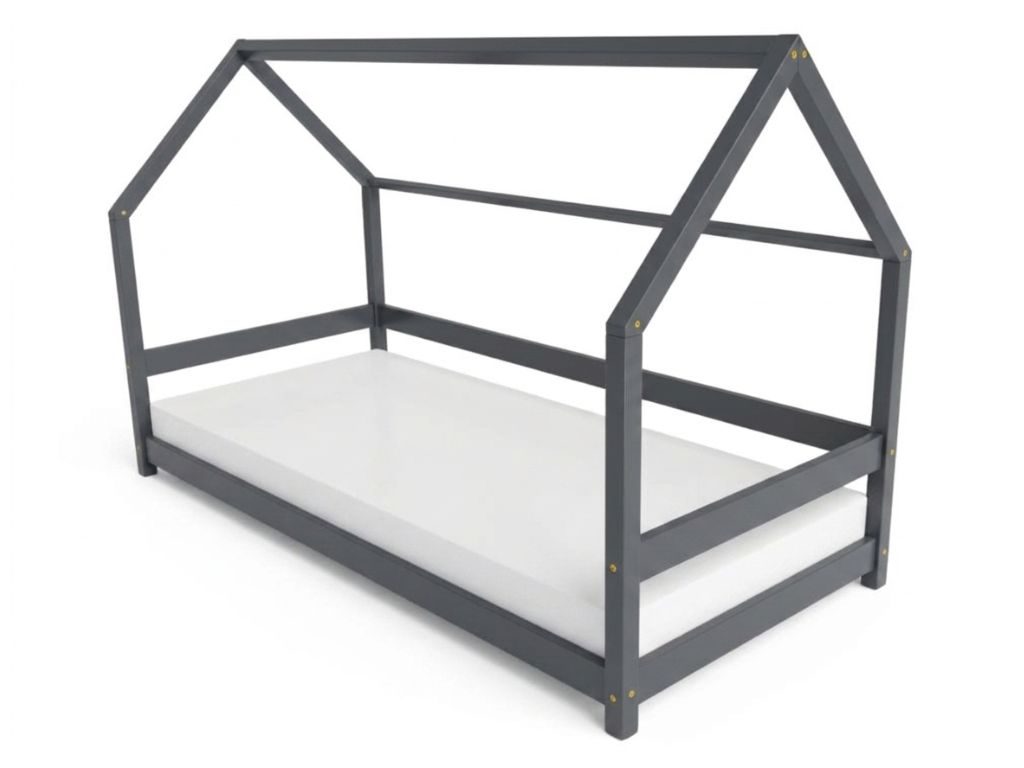 Levně Benlemi Dětská postel domeček LUCKY s bočním štítem Zvolte barvu: Tmavě šedá, Zvolte rozměr: 120x180 cm, Zvolte zábranu: S otevřeným vstupem