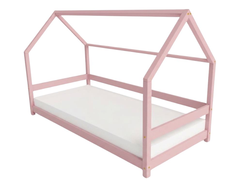 Levně Benlemi Dětská postel domeček LUCKY s bočním štítem Zvolte barvu: Pastelově růžová, Zvolte rozměr: 120x180 cm, Zvolte zábranu: S otevřeným vstupem