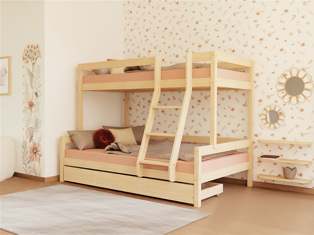 Benlemi Patrová postel LUCKY s předním žebříkem 90x200, 120x200 cm Zvolte barvu: Transparentní vosková lazura matná, Zvolte šuplík: Úložný šuplík, Zv…