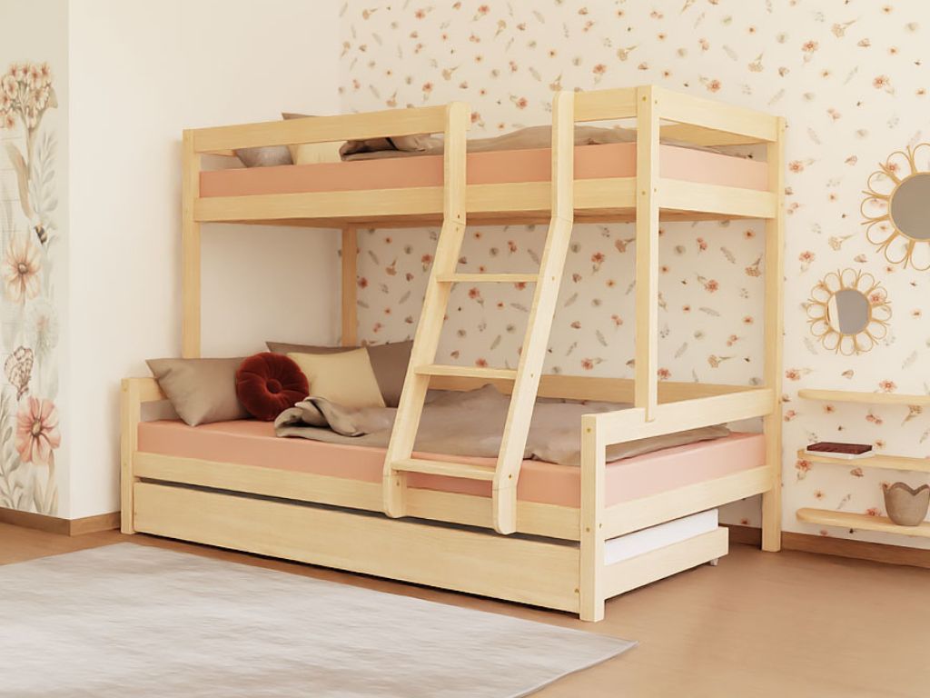 Levně Benlemi Patrová postel LUCKY s předním žebříkem 90x200, 120x200 cm Zvolte barvu: Béžová, Zvolte šuplík: Bez šuplíku, Zvolte stranu: Vlevo