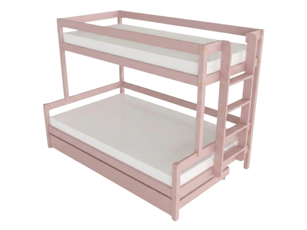 Benlemi Patrová postel LUCKY s bočním žebříkem 90x200, 120x200 cm Zvolte barvu: Pastelově růžová, Zvolte šuplík: Přistýlka 90x190 cm, Zvolte stranu: …