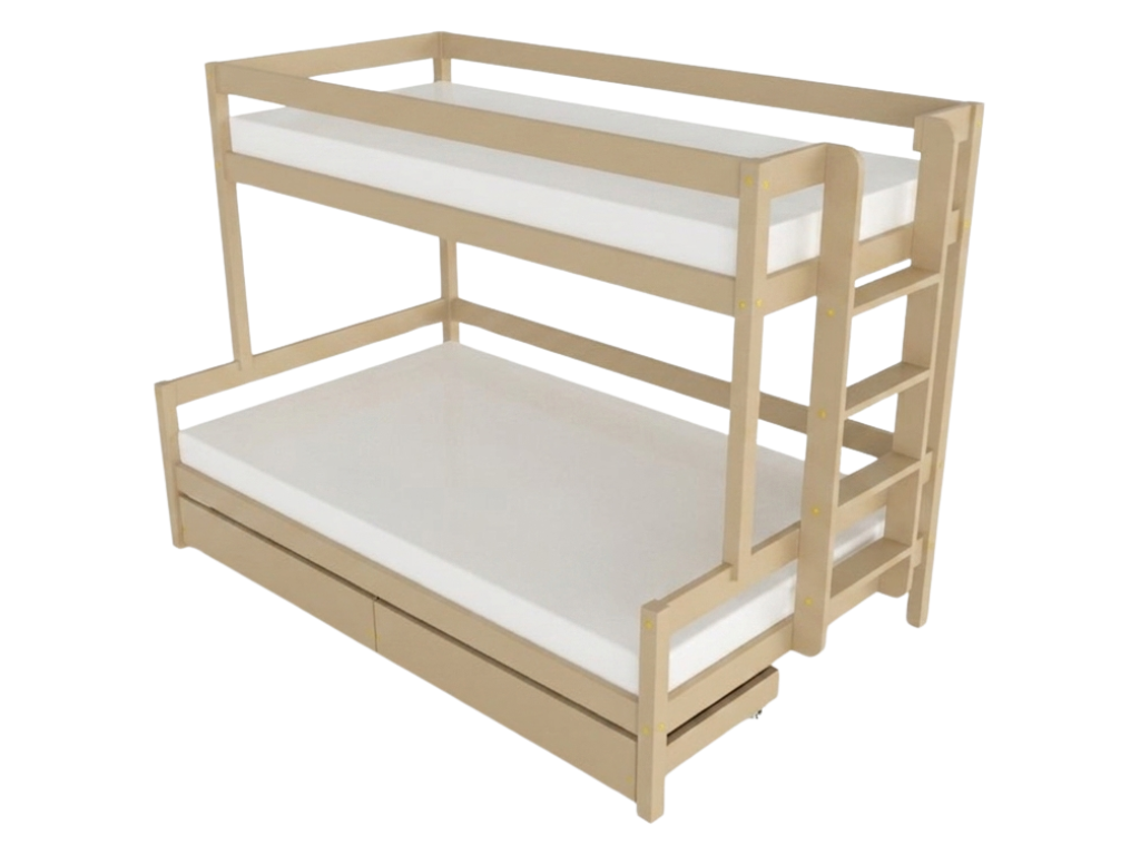 Levně Benlemi Patrová postel LUCKY s bočním žebříkem 90x200, 120x200 cm Zvolte barvu: Béžová, Zvolte šuplík: Dvojitý úložný šuplík, Zvolte stranu: Vpravo