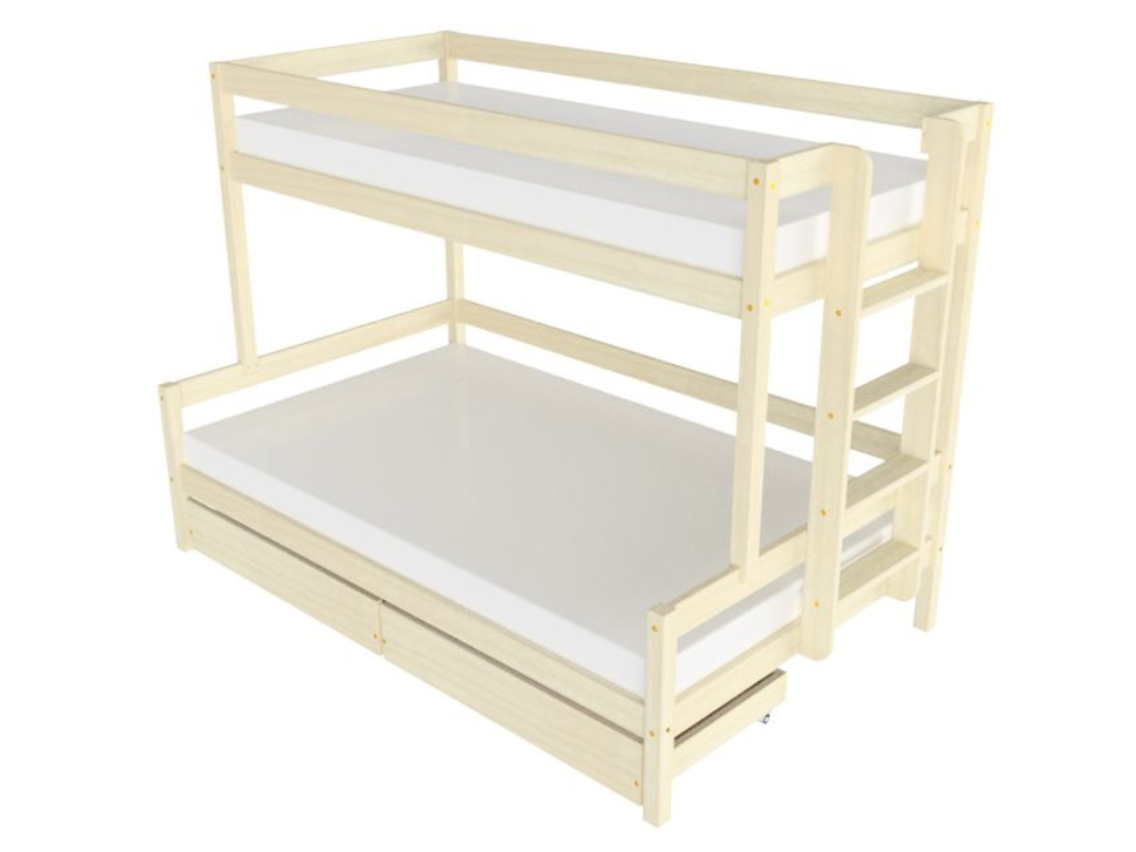 Levně Benlemi Patrová postel LUCKY s bočním žebříkem 90x200, 120x200 cm Zvolte barvu: Nelakovaná, Zvolte šuplík: Dvojitý úložný šuplík, Zvolte stranu: Vpra…