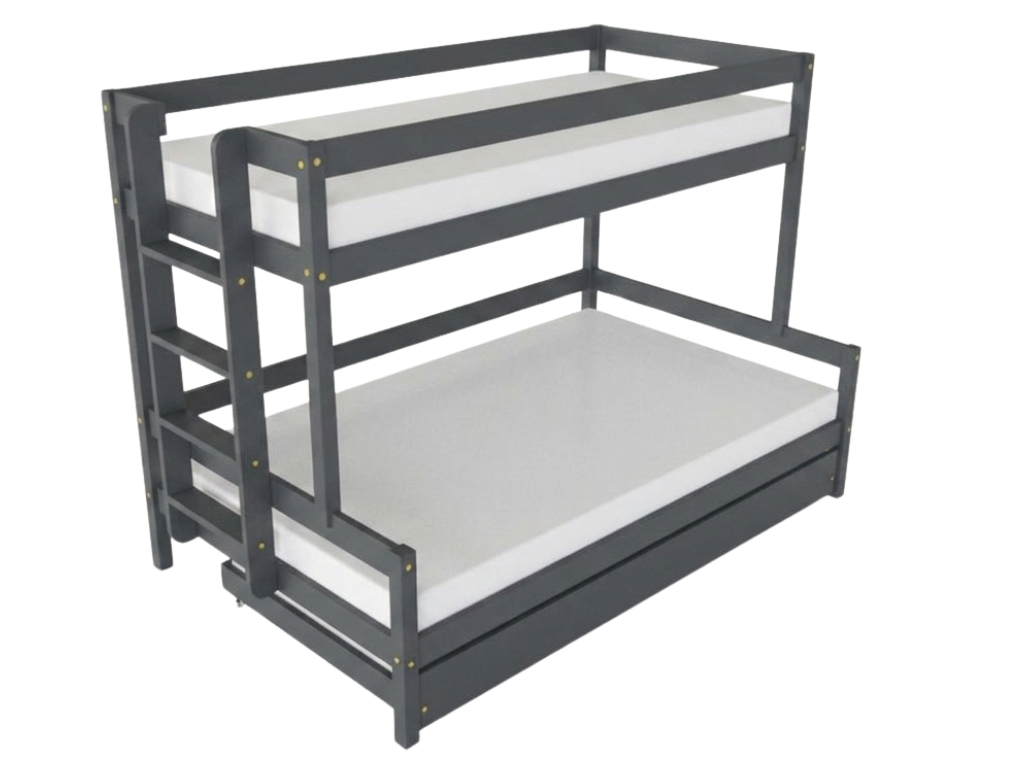 Levně Benlemi Patrová postel LUCKY s bočním žebříkem 90x200, 120x200 cm Zvolte barvu: Tmavě šedá, Zvolte šuplík: Přistýlka 90x190 cm, Zvolte stranu: Vlevo