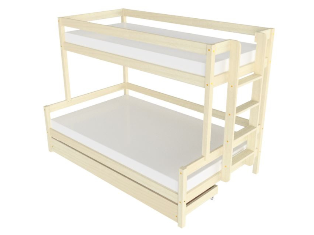 Levně Benlemi Patrová postel LUCKY s bočním žebříkem 90x200, 120x200 cm Zvolte barvu: Nelakovaná, Zvolte šuplík: Úložný šuplík, Zvolte stranu: Vpravo